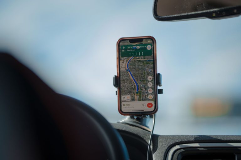 smartphone gps navigation on car dashboard