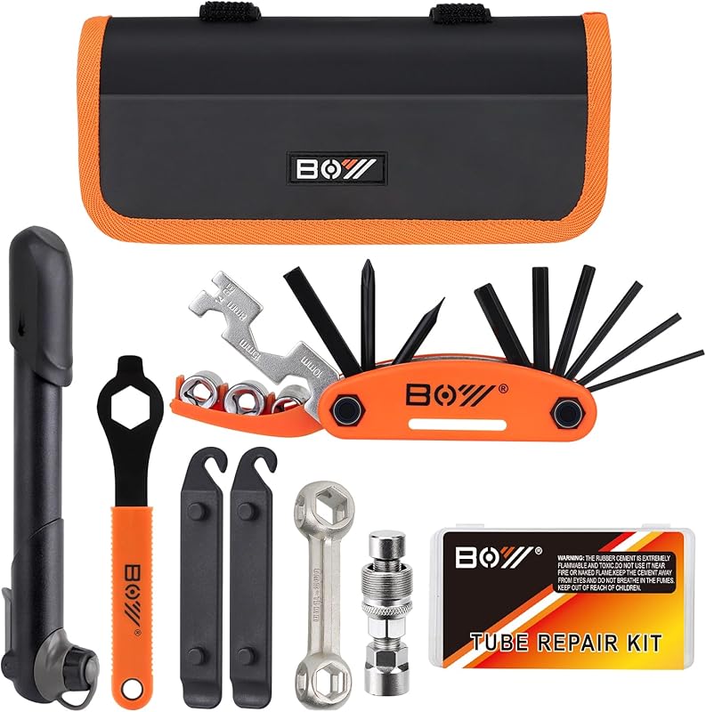 Portable Bicycle Repair Bag with Tire Pump and Glueless Patches for Camping Travel