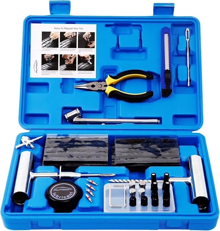 AUTOWN 68-Piece Heavy Duty Tire Repair Kit for Cars, Motorcycles, Trucks, and More