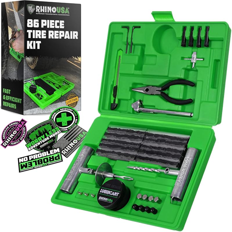 Rhino USA 86-Piece Heavy Duty Tire Repair Kit for Punctures and Flat Repairs