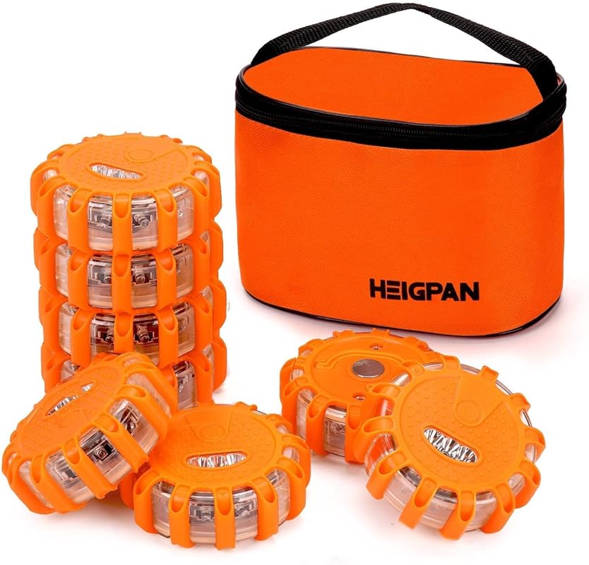 HEIGPAN GP908 8-Pack LED Road Flares, Magnetic Warning Beacons with 9 Flash Modes