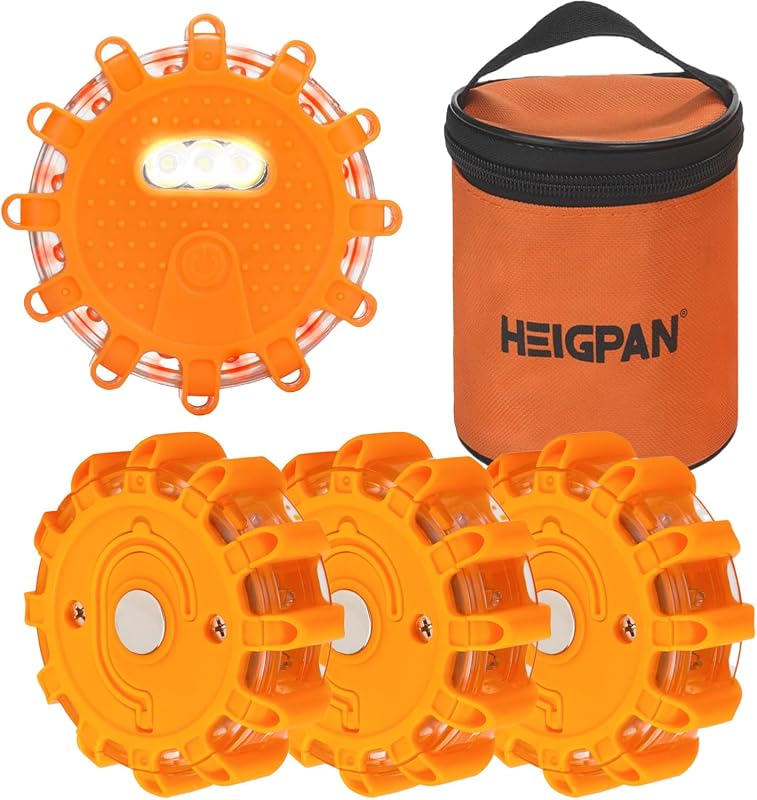 HEIGPAN GP904 LED Road Flares, Magnetic Battery-Powered Warning Lights with 9 Flash Modes
