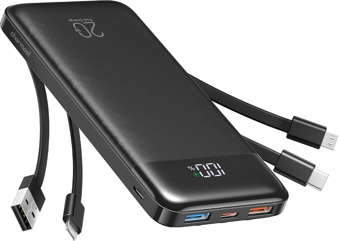 Charmast 20000mAh Portable Charger with Built-In Cables, 22.5W Fast Charging Power Bank