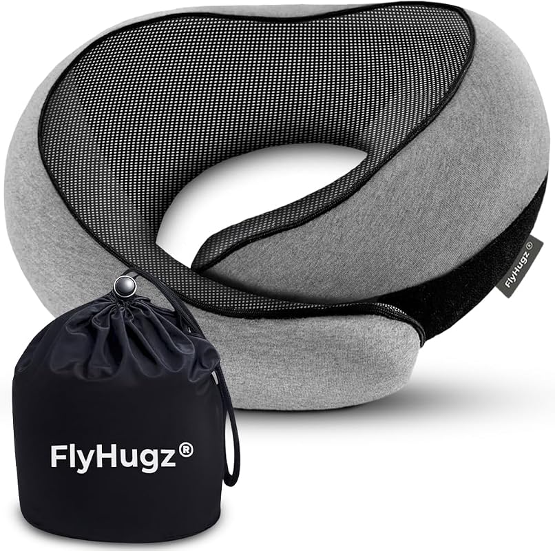 FlyHugz Memory Foam Neck Travel Pillow for Airplane, Car, and Home Comfort