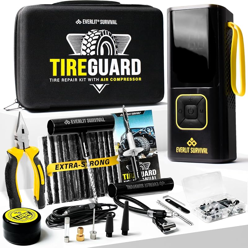 EVERLIT All-in-One Tire Repair Kit with 150 PSI Cordless Air Compressor