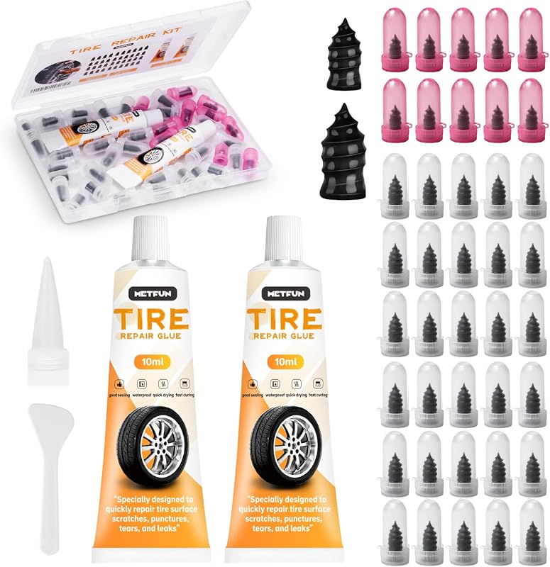 40-Piece Tire Repair Plug Kit with Black Sealant Glue for Cars, Motorcycles, Trucks