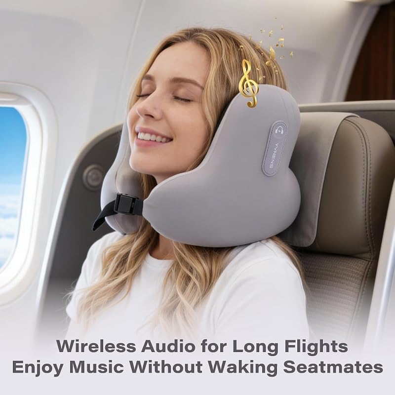 Premium Bluetooth Memory Foam Neck Pillow for Airplane, Car, Office, and Home