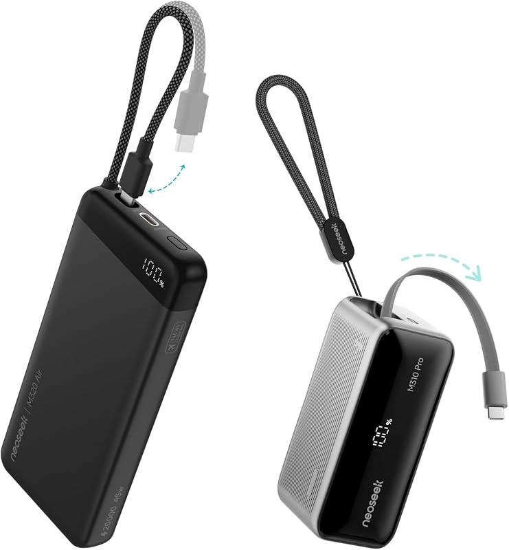 Ultra-Thin 20000mAh Power Bank and 10000mAh Power Bank Bundle with Built-In USB-C Cables