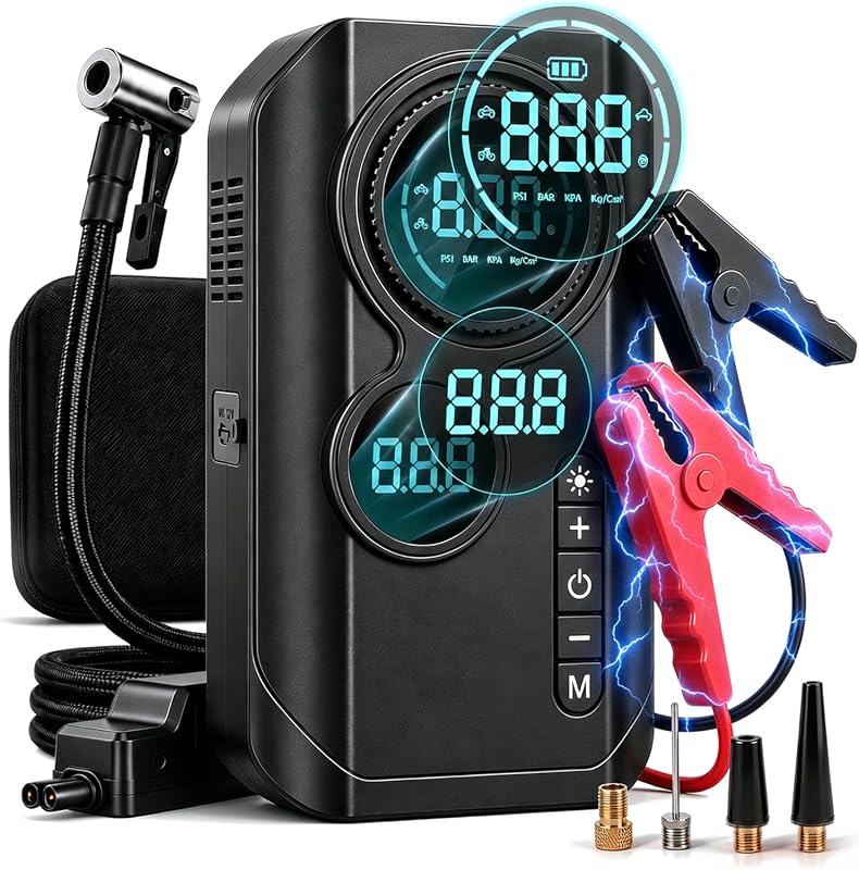 9000A jump starter with built-in air compressor and air pump