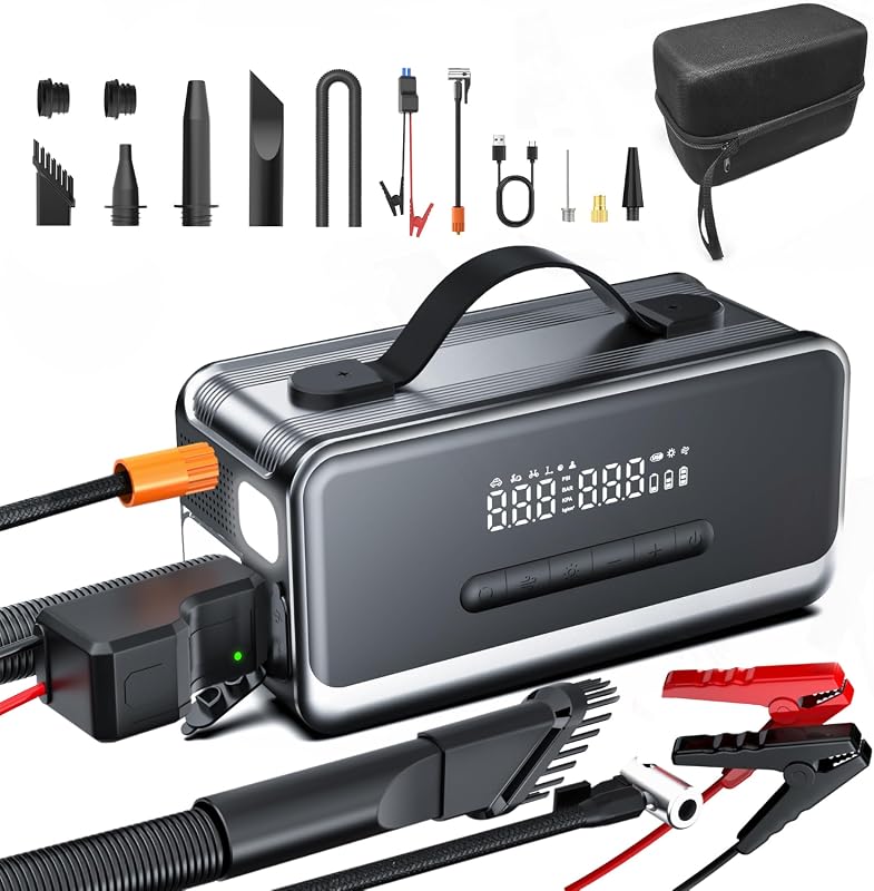 Portable tire inflator and jump starter combo